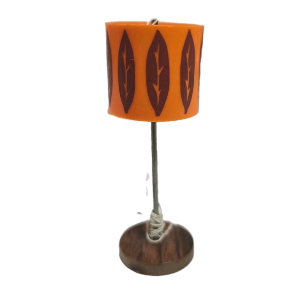 Lundby SUFA MCM Floor Lamp Orange Retro Shade Wood Tone Base Dollhouse Mini